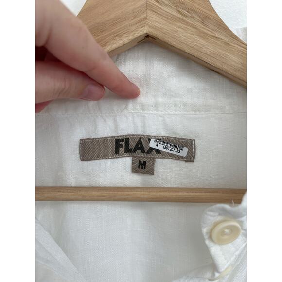 FLAX Coastal 100% Linen Lightweight Airy Mandarin Collar Button-Down Shirt - Med - Picture 6 of 10